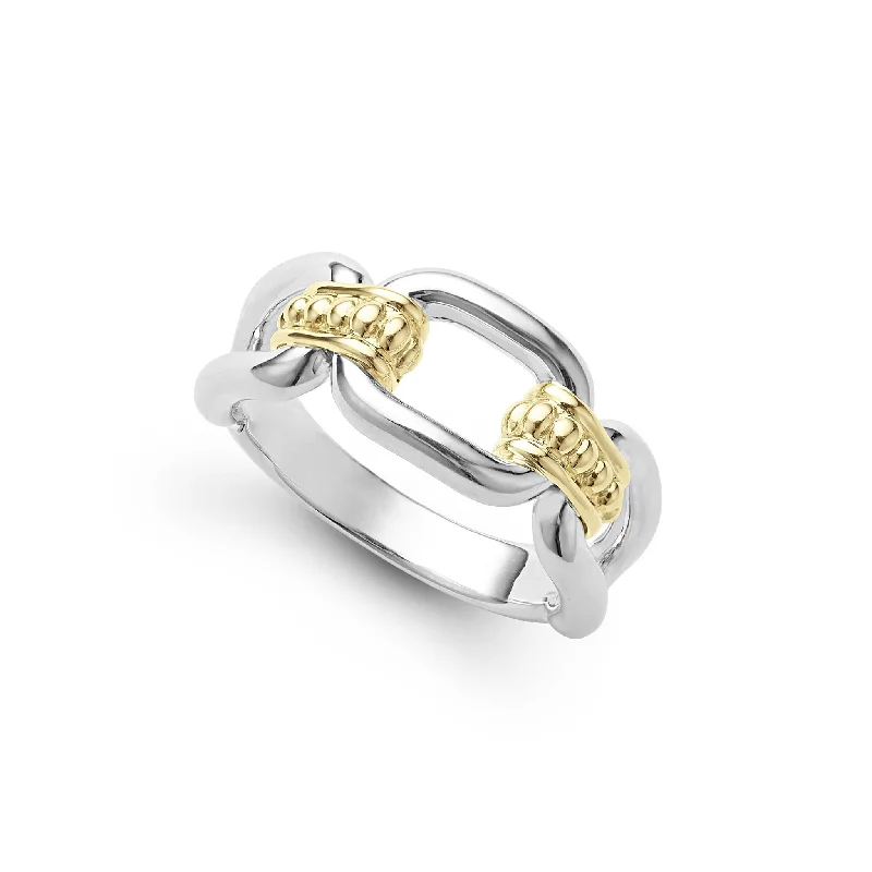 Fashion Rings with Initial Charms in Silver - Plated Metal for a Custom AccessoryTwo-Tone Link Ring (Size 7) Fashion Rings with Initial Charms in Silver - Plated Metal for a Custom AccessoryTwo-Tone Link Ring (Size 7)