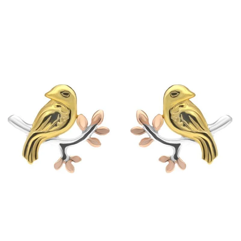Yellow Rose Sterling Silver Plated Plated Bird Stud Earrings