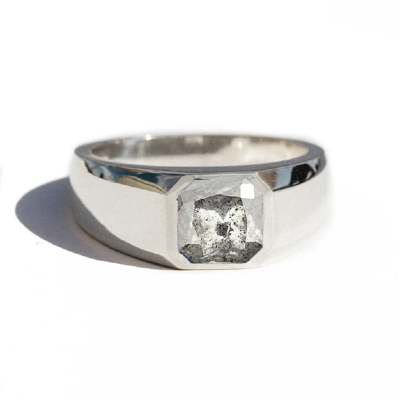 Men's Alexandrite Engagement Rings in Platinum with a Hidden Halo of DiamondsSalt and Pepper Asscher Cut Diamond Ring Men's Alexandrite Engagement Rings in Platinum with a Hidden Halo of DiamondsSalt and Pepper Asscher Cut Diamond Ring