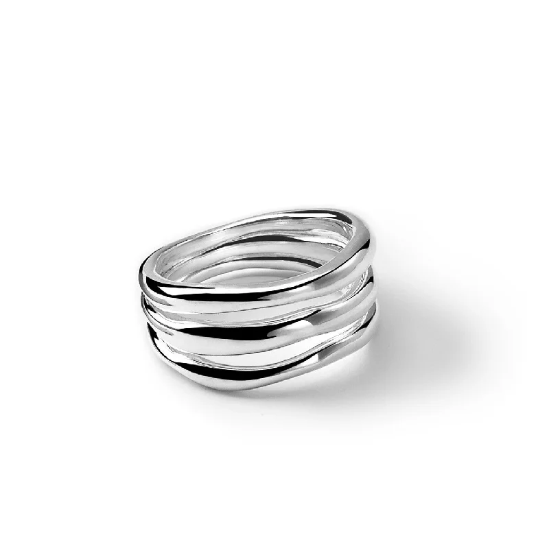 Minimalist Fashion Rings in Stainless Steel with a Single Solitaire CrystalClassico Triple-Band Squiggle Ring Minimalist Fashion Rings in Stainless Steel with a Single Solitaire CrystalClassico Triple-Band Squiggle Ring