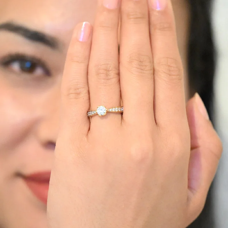 Three - Stone Women's Diamond Rings Symbolizing Past, Present, and Future with Emerald - Cut Diamonds18K YG Solitaire with Side Diamond Ring-1pc Three - Stone Women's Diamond Rings Symbolizing Past, Present, and Future with Emerald - Cut Diamonds18K YG Solitaire with Side Diamond Ring-1pc