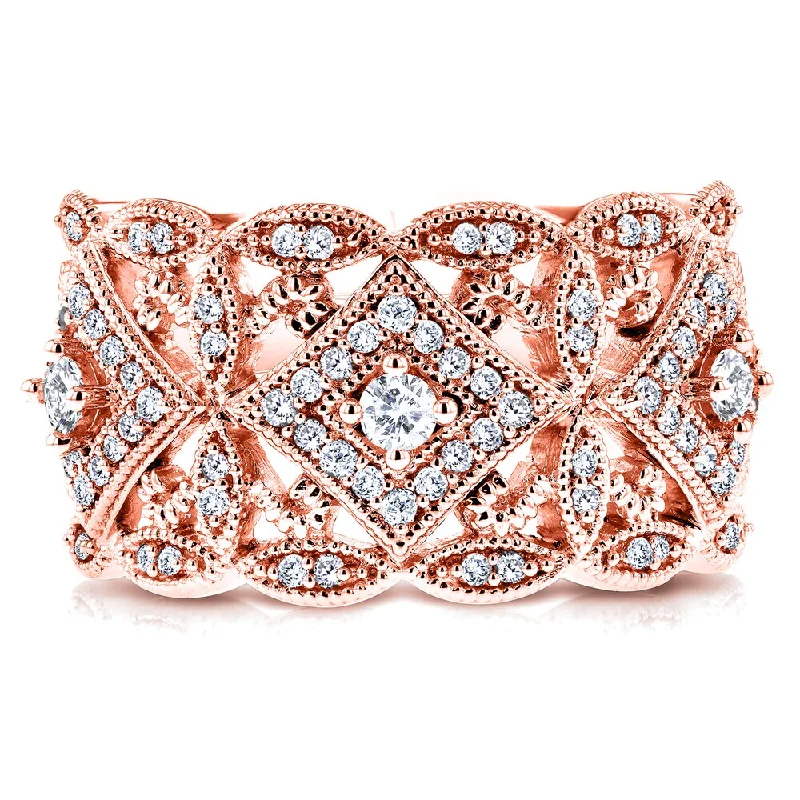Pear - Shaped Women's Diamond Rings in Yellow Gold with a Single - Diamond Pendant LookAnnello by Kobelli 10k Rose Gold 1/2ct TDW Diamond Antique Filigree Wide Anniversary Ring Pear - Shaped Women's Diamond Rings in Yellow Gold with a Single - Diamond Pendant LookAnnello by Kobelli 10k Rose Gold 1/2ct TDW Diamond Antique Filigree Wide Anniversary Ring