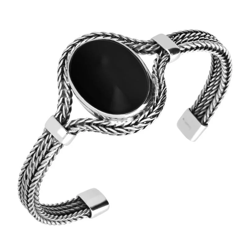 Flexible Silicone Bangles with Glow - in - the - Dark Features Sterling Silver Whitby Jet Oval Foxtail Bangle Flexible Silicone Bangles with Glow - in - the - Dark Features Sterling Silver Whitby Jet Oval Foxtail Bangle