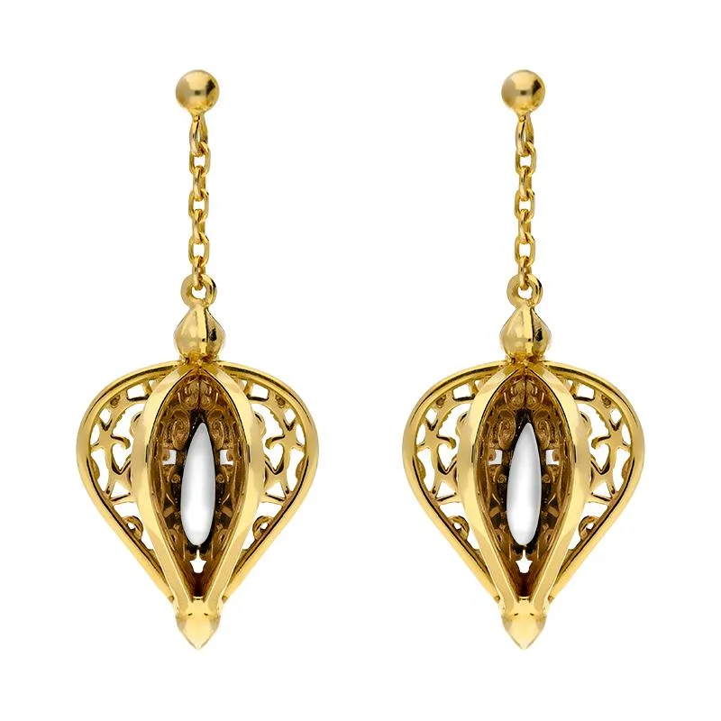 Yellow Gold Plated Sterling Silver Bauxite Flore Filigree Drop Earrings