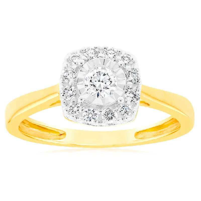 Three - Stone Women's Diamond Rings Symbolizing Past, Present, and Future with Emerald - Cut DiamondsLuminesce Lab Grown 9ct Yellow Gold 0.30 Carat Diamond Cluster Dress Ring Three - Stone Women's Diamond Rings Symbolizing Past, Present, and Future with Emerald - Cut DiamondsLuminesce Lab Grown 9ct Yellow Gold 0.30 Carat Diamond Cluster Dress Ring