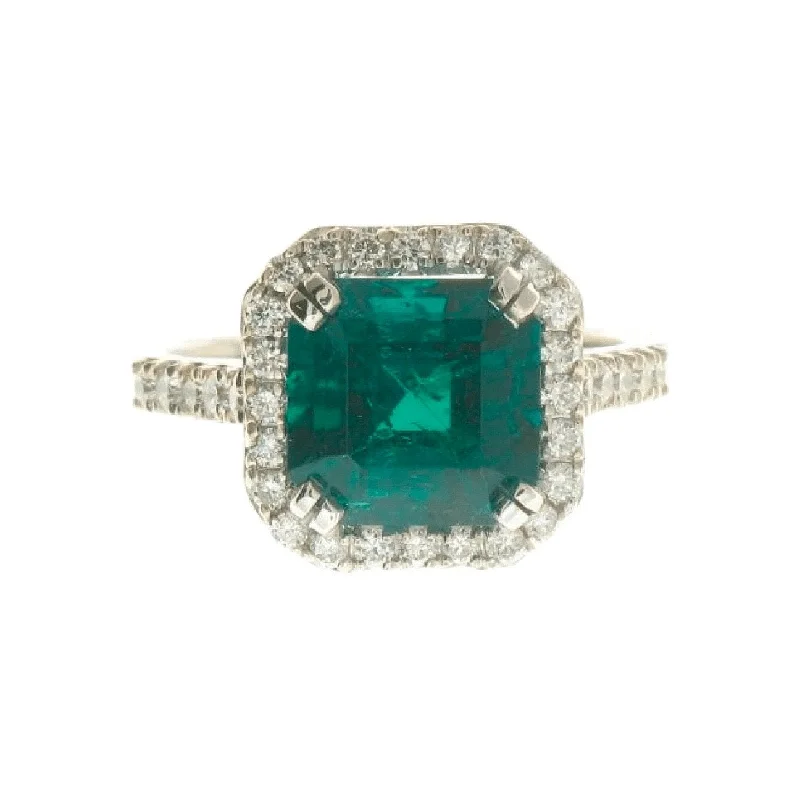 Rhinestone - Embellished Fashion Rings in Silver - Tone Metal for a Glamorous TouchEmerald and Diamond Halo Ring Rhinestone - Embellished Fashion Rings in Silver - Tone Metal for a Glamorous TouchEmerald and Diamond Halo Ring