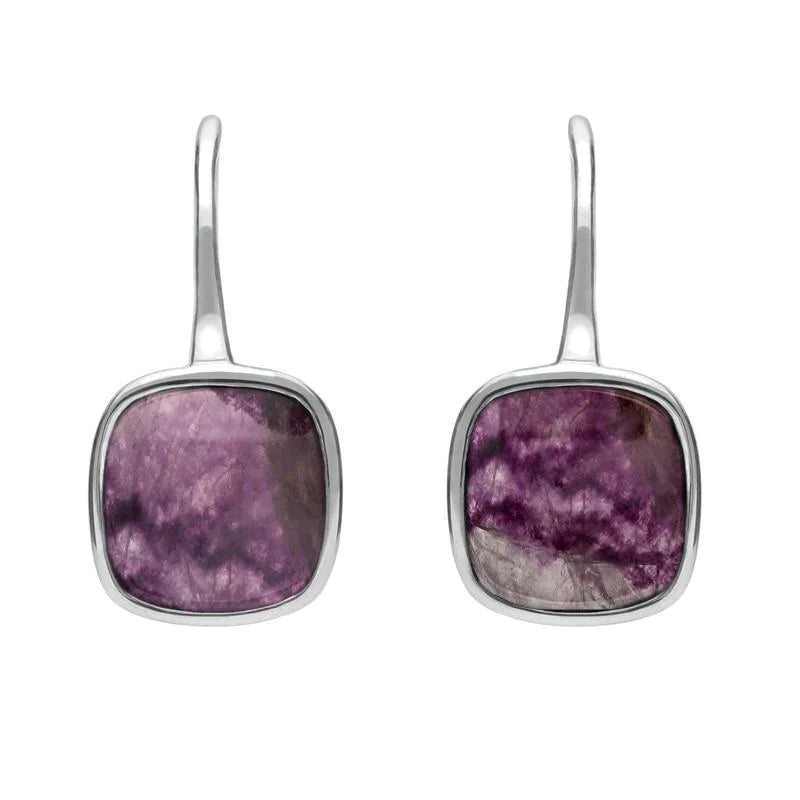 Sterling Silver Blue John Stone Cushion Drop Earrings