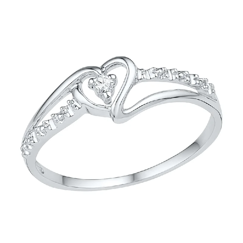 Stackable Fashion Rings in Rose - Gold Tone with Delicate Floral EngravingsDiamond Heart Promise Ring, Silver or White Gold Stackable Fashion Rings in Rose - Gold Tone with Delicate Floral EngravingsDiamond Heart Promise Ring, Silver or White Gold