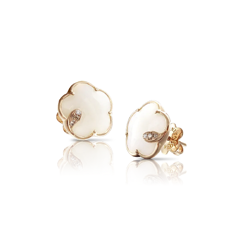 Pasquale Bruni Petit Joli 18ct Rose Gold Diamond White Agate Stud Earrings