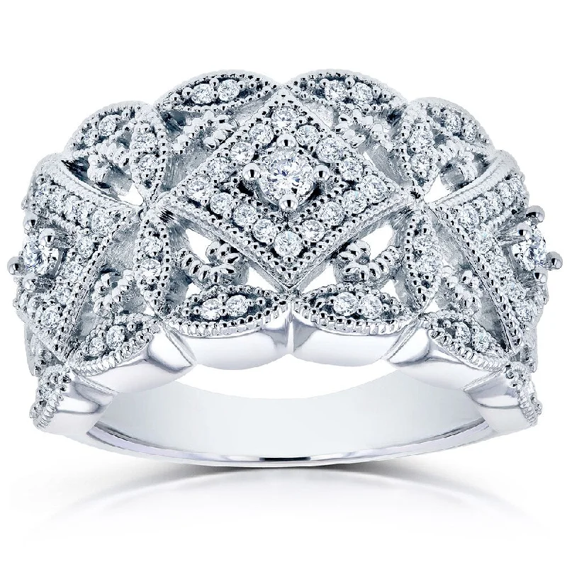 Signature - Design Women's Diamond Rings with a Brand - Specific Pattern and High - Quality DiamondsAnnello by Kobelli 10k White Gold 1/2ct TDW Diamond Antique Filigree Wide Anniversary Ring Signature - Design Women's Diamond Rings with a Brand - Specific Pattern and High - Quality DiamondsAnnello by Kobelli 10k White Gold 1/2ct TDW Diamond Antique Filigree Wide Anniversary Ring