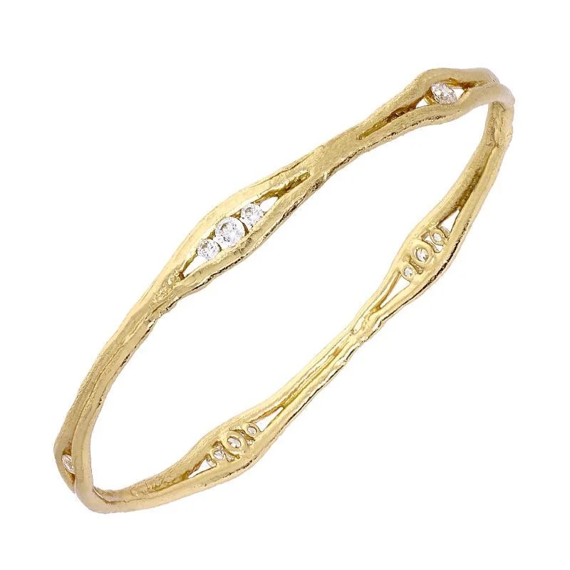 Bohemian - Inspired Bangles with Feather and Bead Accents Sylva Yellow Gold Plated Sterling Silver Bangle D Bohemian - Inspired Bangles with Feather and Bead Accents Sylva Yellow Gold Plated Sterling Silver Bangle D