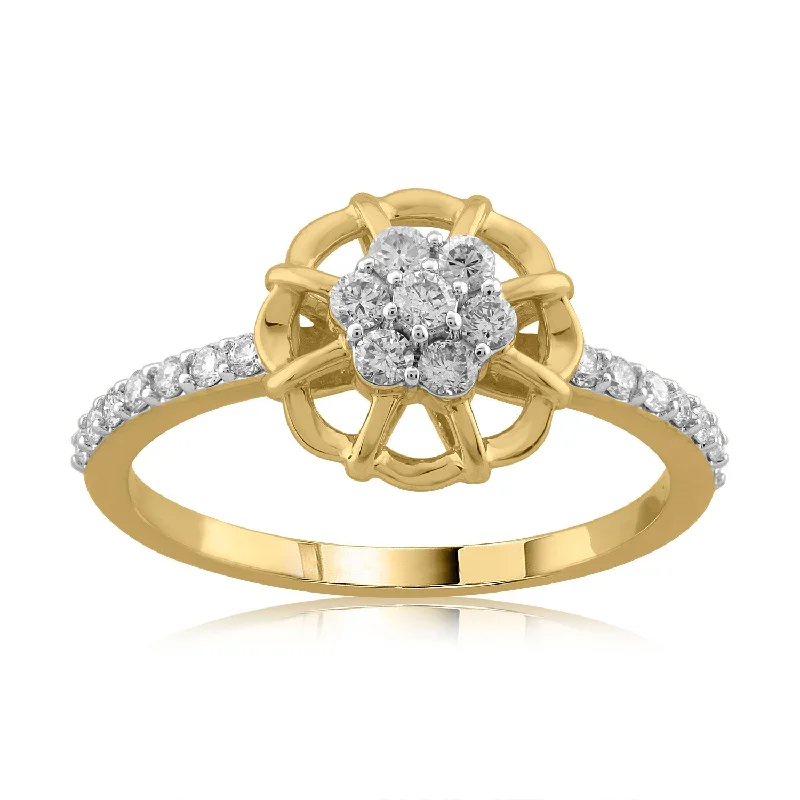 Cluster - Style Women's Diamond Rings with Multiple Small Diamonds Arranged in a Stunning Pattern18K YG Cluster Diamond Ring-1pc Cluster - Style Women's Diamond Rings with Multiple Small Diamonds Arranged in a Stunning Pattern18K YG Cluster Diamond Ring-1pc