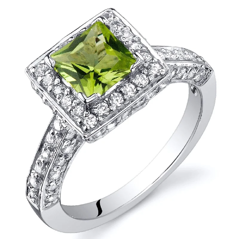 Peridot Gemstone Rings in 14K Gold - Filled Metal with a Pave - Set Band for a Sparkling LookSterling Silver 0.75 ct Peridot Halo Ring Peridot Gemstone Rings in 14K Gold - Filled Metal with a Pave - Set Band for a Sparkling LookSterling Silver 0.75 ct Peridot Halo Ring