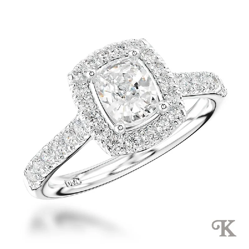 Men's Tanzanite Engagement Rings in Palladium with a Three - Stone ArrangementSkye Cushion Halo Men's Tanzanite Engagement Rings in Palladium with a Three - Stone ArrangementSkye Cushion Halo