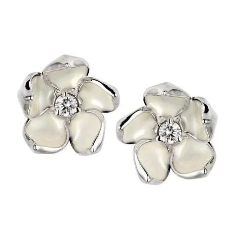 Shaun Leane Cherry Blossom Sterling Silver 0.14ct Diamond Large Stud Earrings
