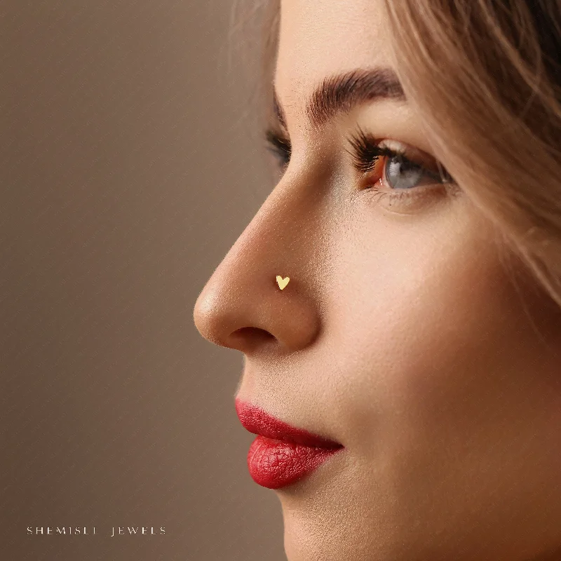Laser - Engraved Initial Stud Earrings in Silver for a Personalized and Customized AccessoryTiny Heart Shape Threadless Flat Back Nose Stud, 20,18,16ga, 5-10mm Unisex, Surgical Steel SHEMISLI SS728