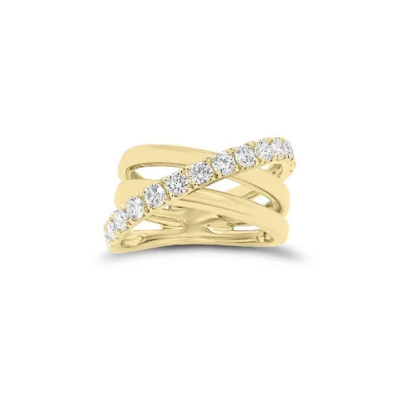 Bangle - Style Fashion Rings in Rose - Gold - Plated Aluminum with Etched PatternsDiamond & Gold Multi-Band Crossover Ring Bangle - Style Fashion Rings in Rose - Gold - Plated Aluminum with Etched PatternsDiamond & Gold Multi-Band Crossover Ring