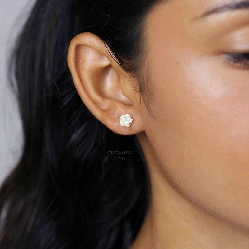 Amethyst - Gemstone Stud Earrings in Purple for a Sophisticated and Birthstone - Inspired PieceRose Shell Stud Earrings, Flower, Gold, Silver SHEMISLI SS166