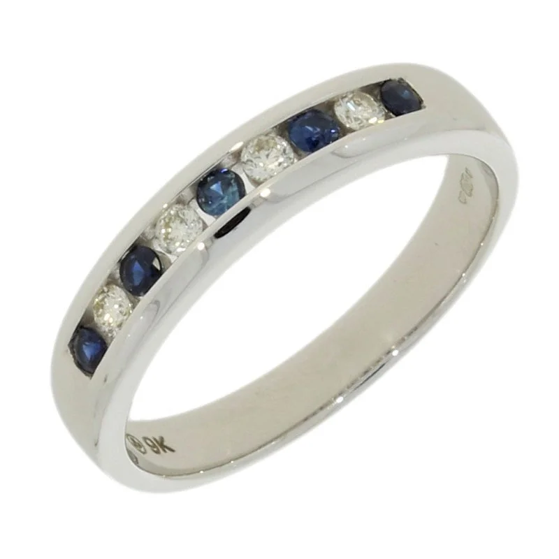 Vintage - Style Women's Diamond Rings with Floral - Engraved Bands and Multiple Diamond Accents9ct White Gold 0.10ct Diamond and Sapphire Half Eternity Ring Vintage - Style Women's Diamond Rings with Floral - Engraved Bands and Multiple Diamond Accents9ct White Gold 0.10ct Diamond and Sapphire Half Eternity Ring