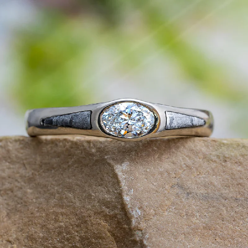 Men's Agate Engagement Rings in Sterling Silver with a Mosaic - Style InlayOval Diamond Engagement Ring with Meteorite Accent Men's Agate Engagement Rings in Sterling Silver with a Mosaic - Style InlayOval Diamond Engagement Ring with Meteorite Accent