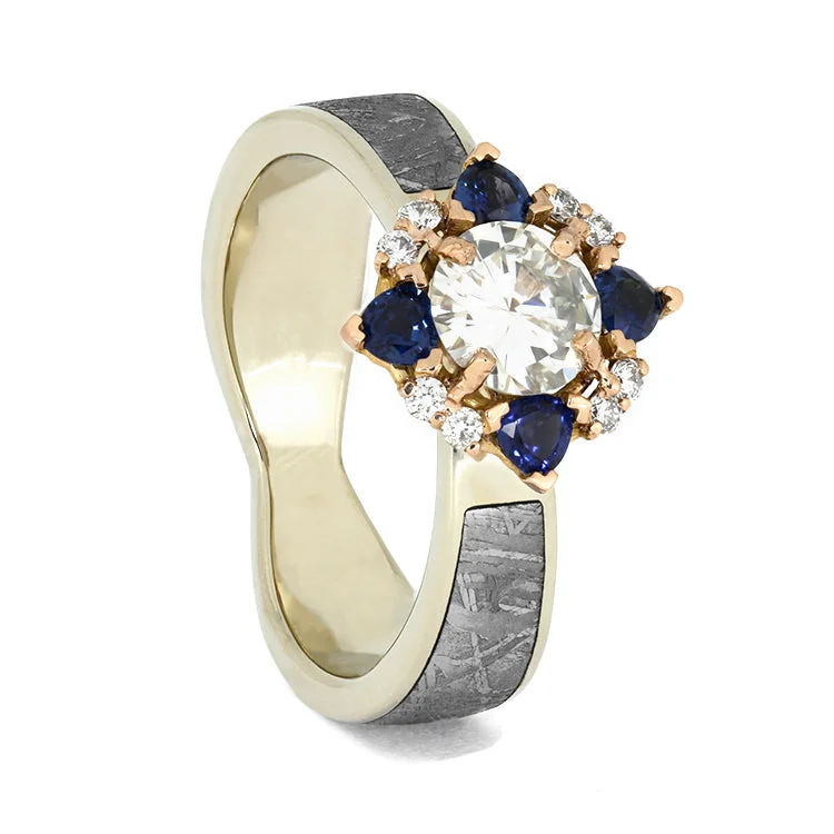 Men's Tanzanite Engagement Rings in Palladium with a Three - Stone ArrangementUnique Diamond Halo Engagement Ring with Meteorite Men's Tanzanite Engagement Rings in Palladium with a Three - Stone ArrangementUnique Diamond Halo Engagement Ring with Meteorite