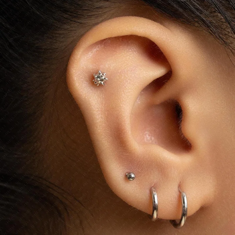 Rose Gold - Tone Geometric - Patterned Stud Earrings for a Modern and Trendy LookTiny Spiky Ball Threadless Flat Back Earrings, 20,18,16ga, 5-10mm Unisex, Surgical Steel SHEMISLI SS1141