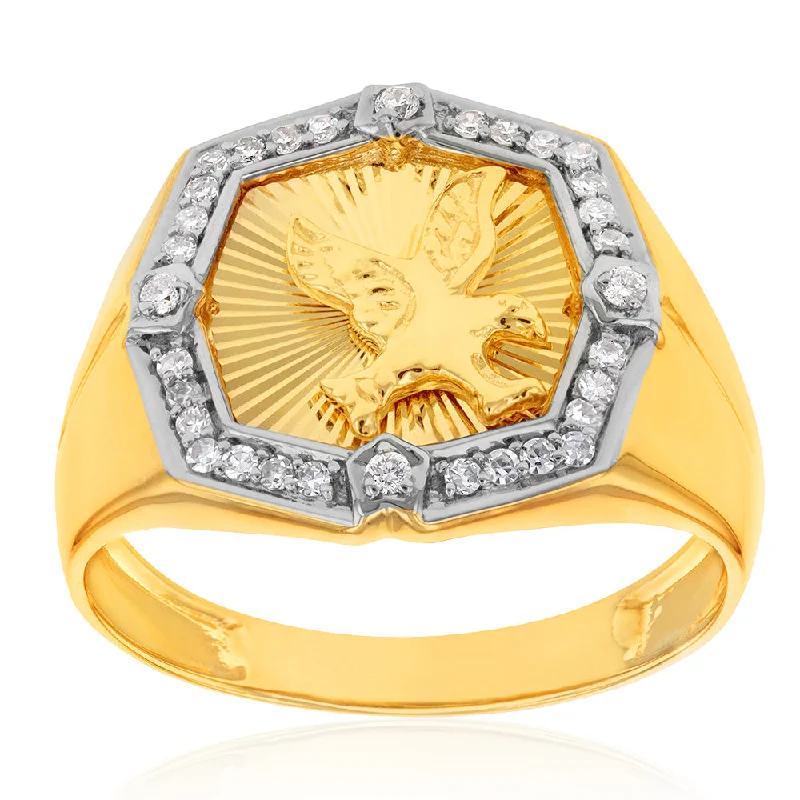 Three - Stone Women's Diamond Rings Symbolizing Past, Present, and Future with Emerald - Cut DiamondsLuminesce Lab Grown 1/4 Carat Diamond Eagle Gents Ring in 9ct Yellow Gold Three - Stone Women's Diamond Rings Symbolizing Past, Present, and Future with Emerald - Cut DiamondsLuminesce Lab Grown 1/4 Carat Diamond Eagle Gents Ring in 9ct Yellow Gold