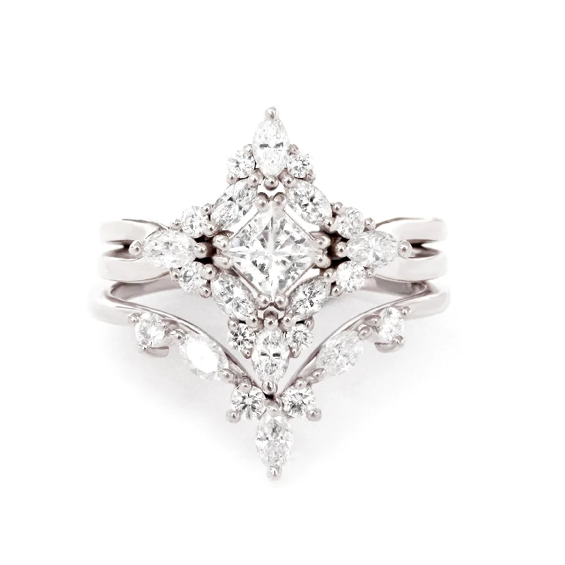 Princess - Cut Women's Diamond Rings in White Gold with a High - Clarity Diamond for a Modern LookPrincess cut diamond unique engagement ring, Two Wedding Rings Set - Altair & Hermes ♥ Princess - Cut Women's Diamond Rings in White Gold with a High - Clarity Diamond for a Modern LookPrincess cut diamond unique engagement ring, Two Wedding Rings Set - Altair & Hermes ♥