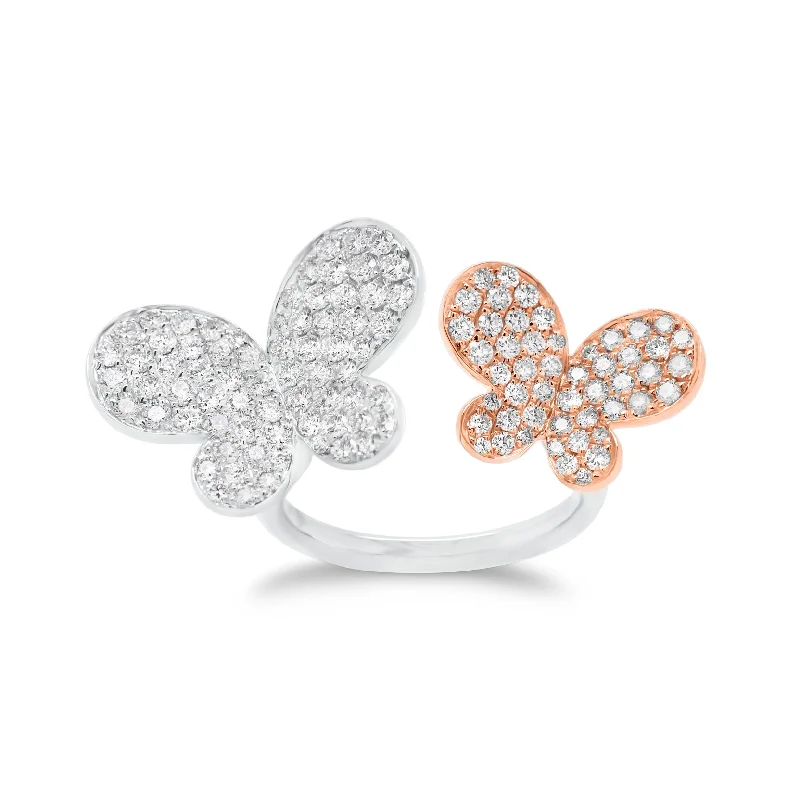 Adjustable Fashion Rings in Leather and Brass with a Tribal - Inspired DesignDiamond Two-Tone Butterflies Ring Adjustable Fashion Rings in Leather and Brass with a Tribal - Inspired DesignDiamond Two-Tone Butterflies Ring