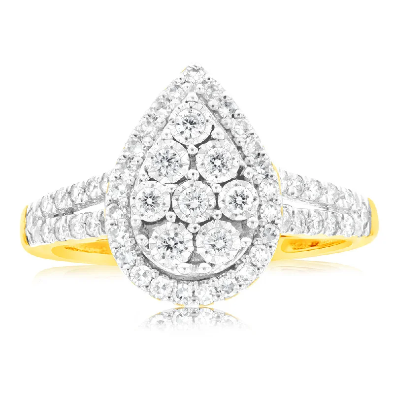 Channel - Set Women's Diamond Rings with Diamonds Securely Held in a Metal Groove for DurabilityLuminesce Lab Grown Pear Ring with 1/2 Carat 54 Diamonds Set in 9 Carat Yellow Gold Channel - Set Women's Diamond Rings with Diamonds Securely Held in a Metal Groove for DurabilityLuminesce Lab Grown Pear Ring with 1/2 Carat 54 Diamonds Set in 9 Carat Yellow Gold