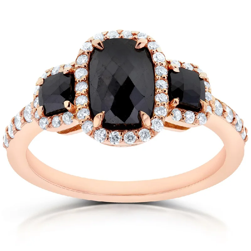 Tennis - Style Women's Diamond Rings with a Continuous Row of Diamonds for a Classic and Versatile LookAnnello by Kobelli 14k Rose Gold 2ct TDW Cushion Three Stone Black and White Diamond Ring Tennis - Style Women's Diamond Rings with a Continuous Row of Diamonds for a Classic and Versatile LookAnnello by Kobelli 14k Rose Gold 2ct TDW Cushion Three Stone Black and White Diamond Ring
