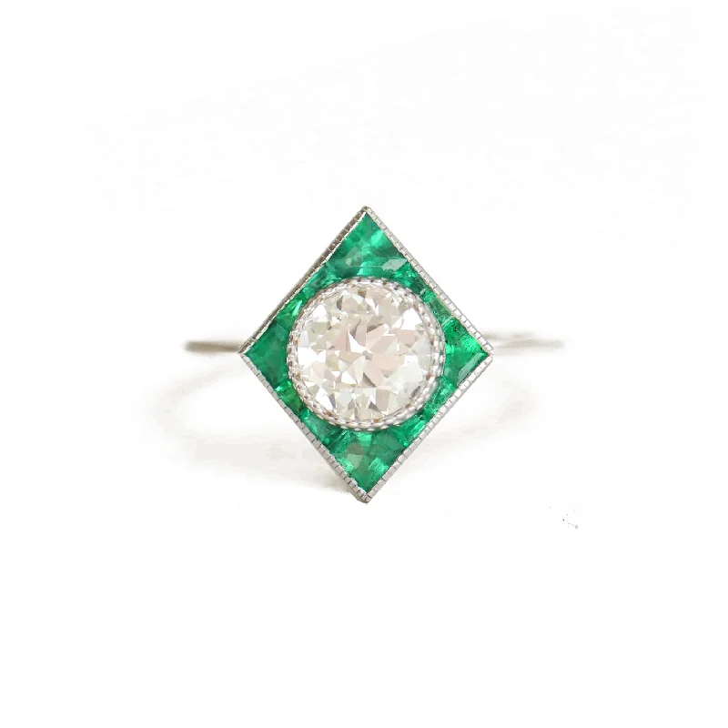 Men's Malachite Engagement Rings in 14K Gold with a Carved Stone CenterpieceArt Deco Calibre Cut Emerald & Old European Cut Diamond Ring Men's Malachite Engagement Rings in 14K Gold with a Carved Stone CenterpieceArt Deco Calibre Cut Emerald & Old European Cut Diamond Ring