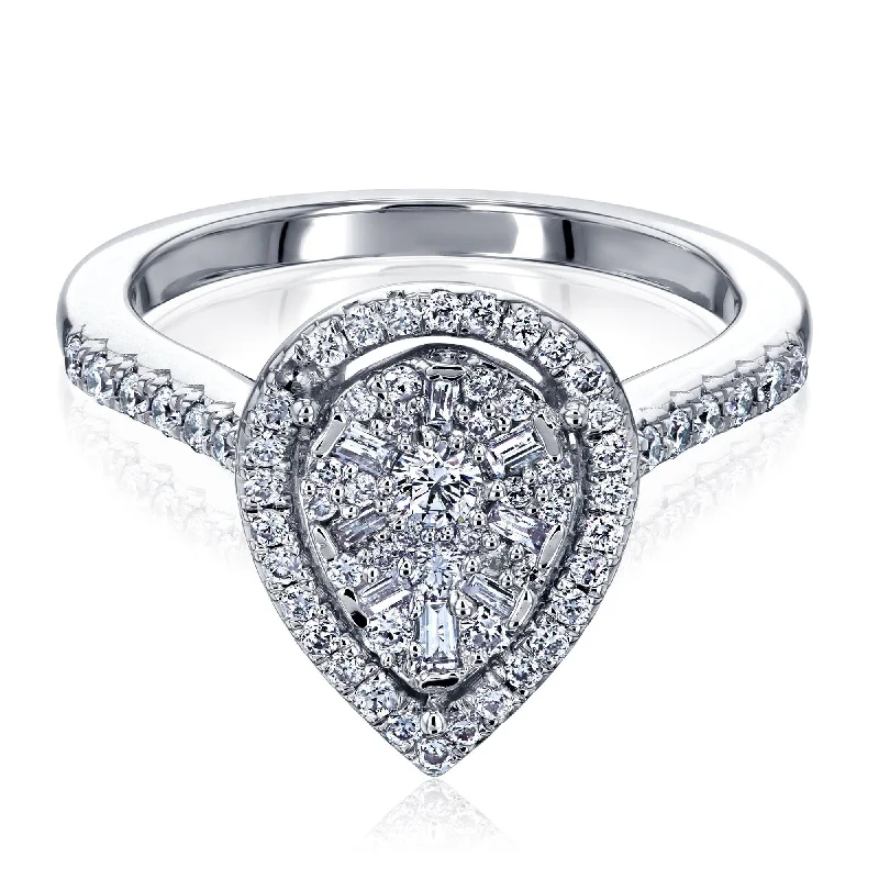 Cathedral - Style Women's Diamond Rings with a Raised Center Setting and Elaborate MetalworkAnnello by Kobelli The Pear Cluster 14k White Gold Halo Ring (GH/I, GH/I) Cathedral - Style Women's Diamond Rings with a Raised Center Setting and Elaborate MetalworkAnnello by Kobelli The Pear Cluster 14k White Gold Halo Ring (GH/I, GH/I)
