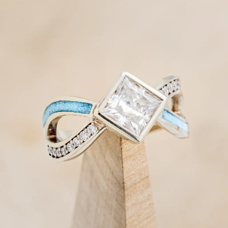 Men's Citrine Engagement Rings in Stainless Steel with a Stackable Band DesignPRINCESS CUT MOISSANITE ENGAGEMENT RING WITH TURQUOISE INLAYS & DIAMOND ACCENTS Men's Citrine Engagement Rings in Stainless Steel with a Stackable Band DesignPRINCESS CUT MOISSANITE ENGAGEMENT RING WITH TURQUOISE INLAYS & DIAMOND ACCENTS