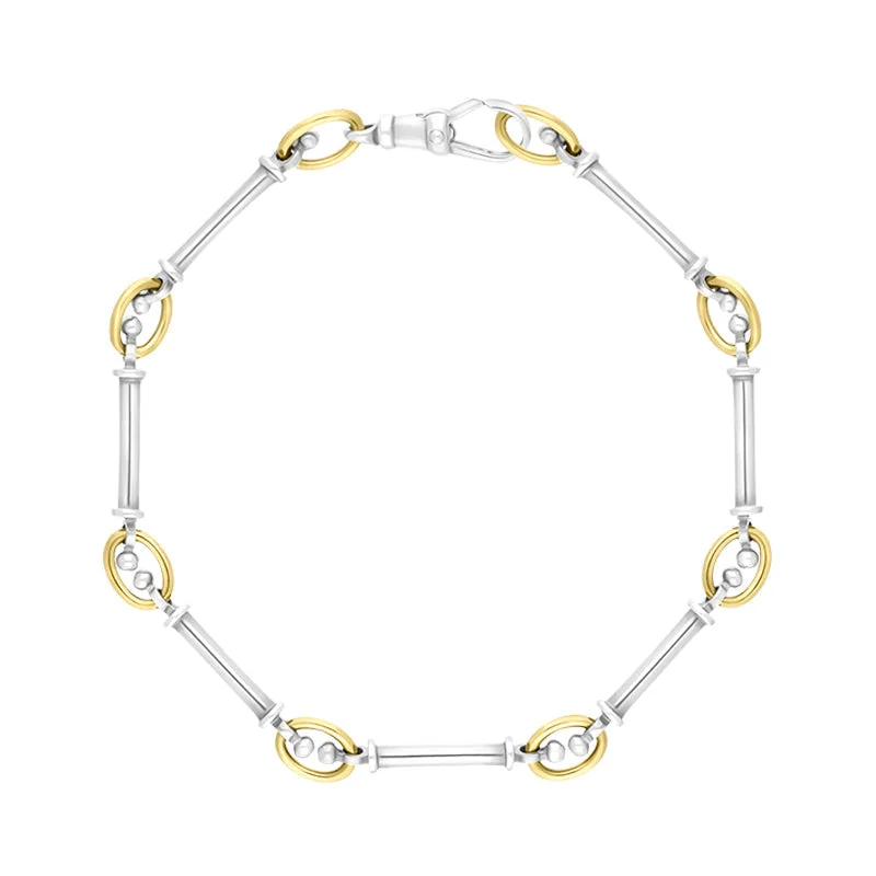 9ct Yellow Gold Sterling Silver Handmade Baton Link Bracelet