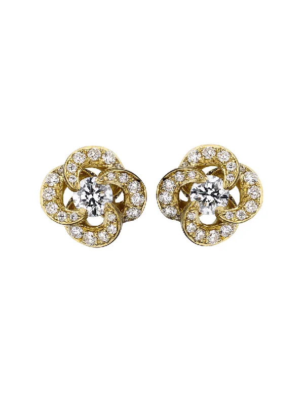 Shaun Leane Entwined 18ct Yellow Gold Diamond Pave Petal Flower Stud Earrings