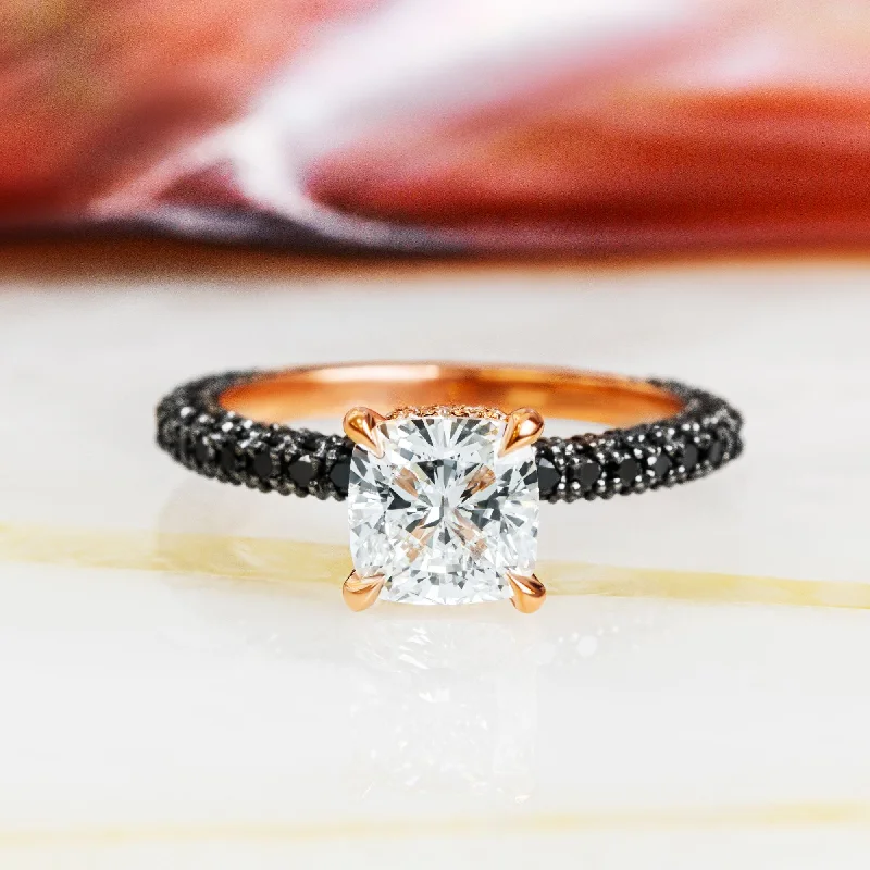 Adjustable Women's Diamond Rings with a Flexible Band for a Comfortable and Custom FitBlanchett White & Black Diamonds Cushion Cut Engagement Ring Adjustable Women's Diamond Rings with a Flexible Band for a Comfortable and Custom FitBlanchett White & Black Diamonds Cushion Cut Engagement Ring