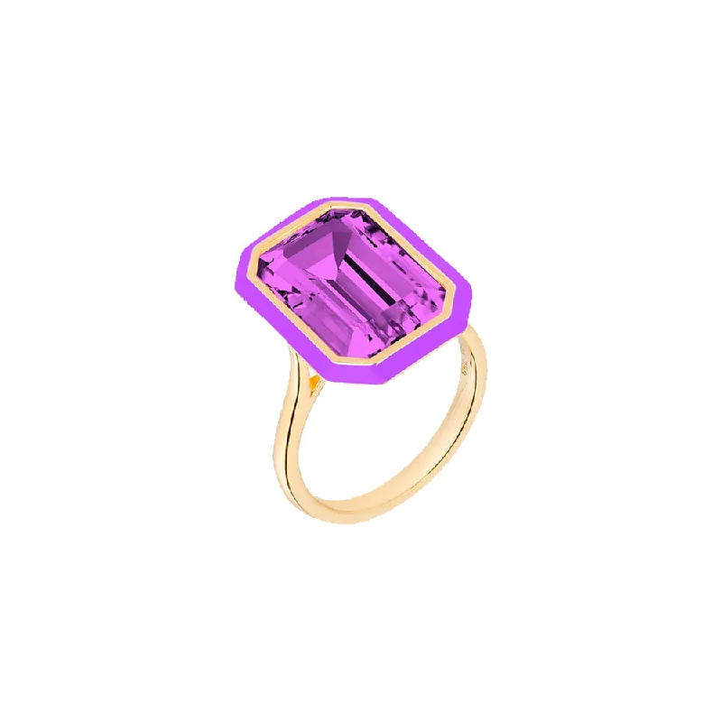 Rhinestone - Embellished Fashion Rings in Silver - Tone Metal for a Glamorous TouchAmethyst Purple Enamel Queen Ring Rhinestone - Embellished Fashion Rings in Silver - Tone Metal for a Glamorous TouchAmethyst Purple Enamel Queen Ring