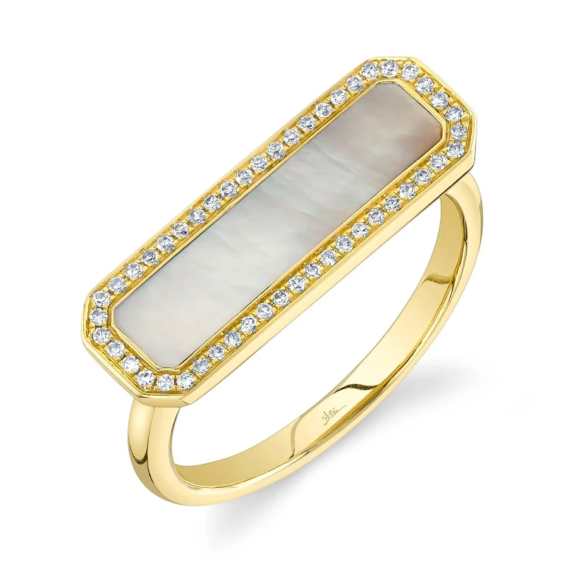 Open - Band Fashion Rings in Sterling Silver with Gemstone InlaysMother of Pearl and Diamond Bar Ring Open - Band Fashion Rings in Sterling Silver with Gemstone InlaysMother of Pearl and Diamond Bar Ring