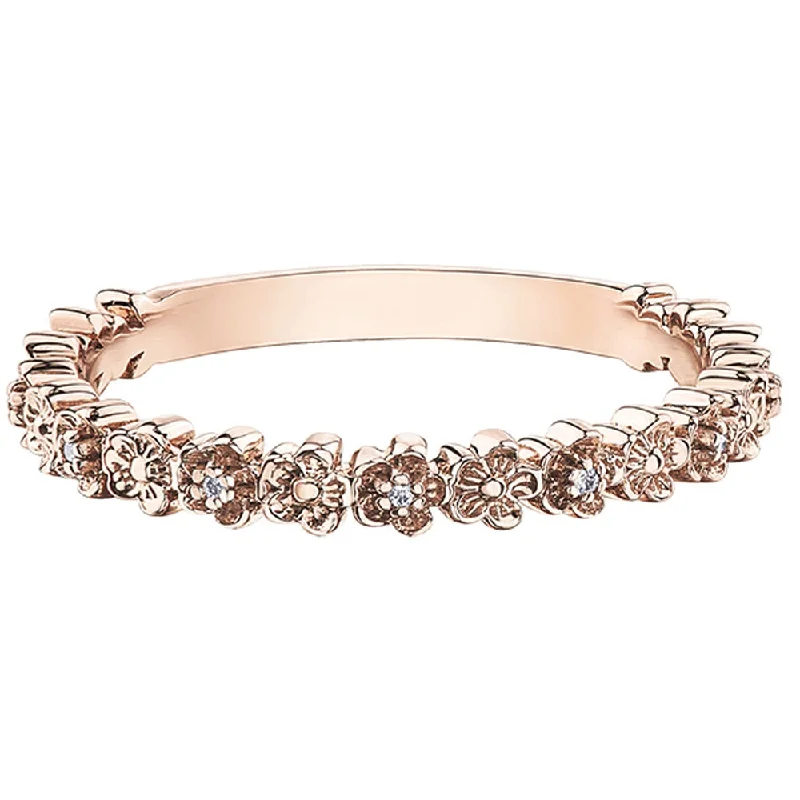Vintage - Style Women's Diamond Rings with Floral - Engraved Bands and Multiple Diamond AccentsSakura Rose Gold and Diamond Band Vintage - Style Women's Diamond Rings with Floral - Engraved Bands and Multiple Diamond AccentsSakura Rose Gold and Diamond Band