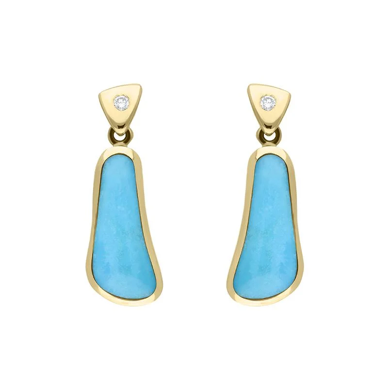 18ct Yellow Gold Turquoise 0.06ct Diamond Abstract Drop Earrings D