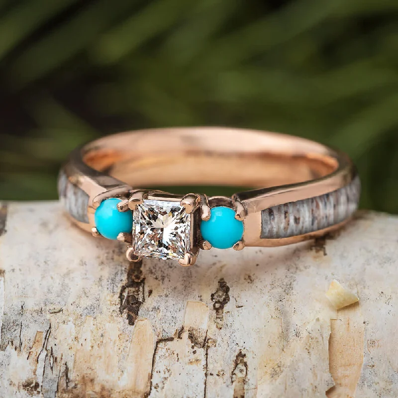 Men's Moonstone Engagement Rings in Silver - Plated Copper with a Celtic Knot PatternUnique Three Stone Engagement Ring with Antler and Turquoise Men's Moonstone Engagement Rings in Silver - Plated Copper with a Celtic Knot PatternUnique Three Stone Engagement Ring with Antler and Turquoise