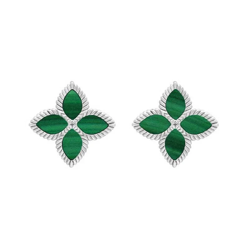 18ct White Gold Malachite Eden Marquise Flower Stud Earrings