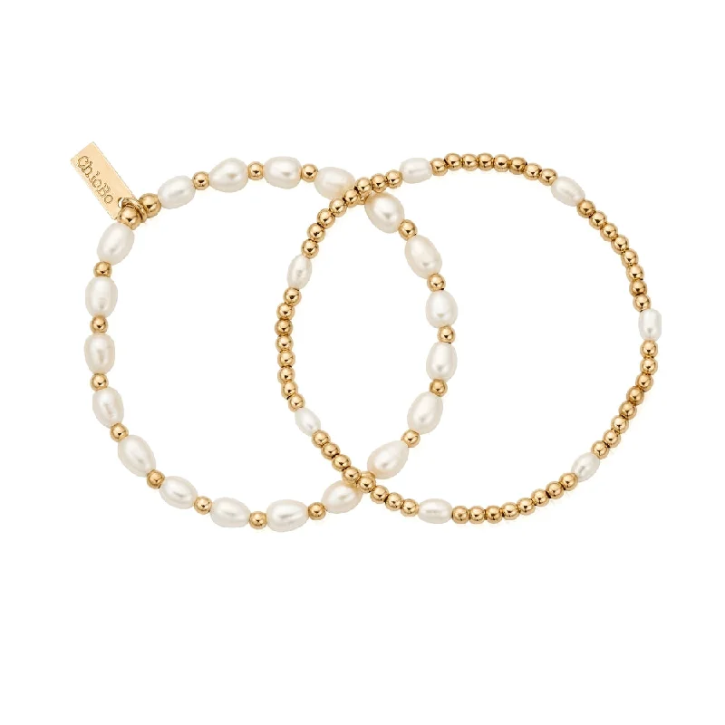 Chlobo Pearl Gold Plated Set of 2 Bracelets