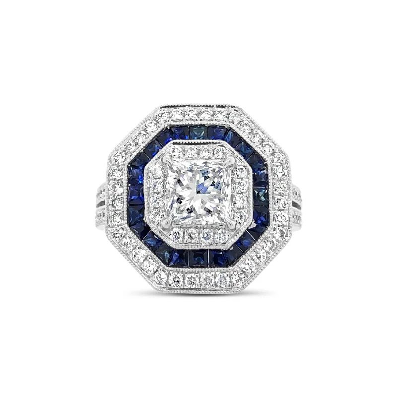 Fashion Rings with Initial Charms in Silver - Plated Metal for a Custom AccessoryOctagonal Diamond & Sapphire Right Hand Ring Fashion Rings with Initial Charms in Silver - Plated Metal for a Custom AccessoryOctagonal Diamond & Sapphire Right Hand Ring
