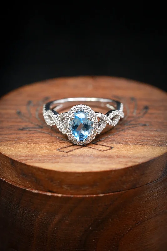 Men's Agate Engagement Rings in Sterling Silver with a Mosaic - Style InlayOVAL AQUAMARINE ENGAGEMENT RING WITH DIAMOND HALO & ACCENTS Men's Agate Engagement Rings in Sterling Silver with a Mosaic - Style InlayOVAL AQUAMARINE ENGAGEMENT RING WITH DIAMOND HALO & ACCENTS