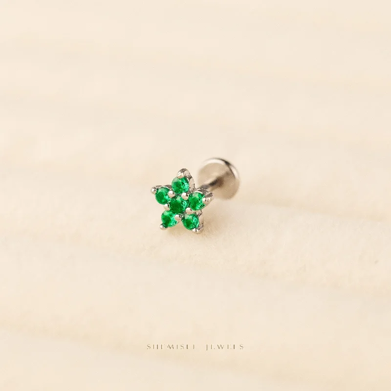 Pearl - Set Minimalist Stud Earrings in White for a Classic and Elegant AppearanceTiny 5 Petal Flower with Emerald Stones, Threadless Flat Back Tragus Stud, 20,18,16ga, 5-10mm Unisex, Surgical Steel SHEMISLI SS572 Pearl - Set Minimalist Stud Earrings in White for a Classic and Elegant AppearanceTiny 5 Petal Flower with Emerald Stones, Threadless Flat Back Tragus Stud, 20,18,16ga, 5-10mm Unisex, Surgical Steel SHEMISLI SS572