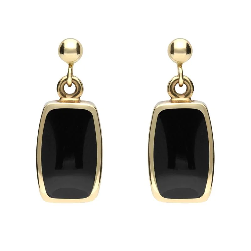 9ct Yellow Gold Whitby Jet Dinky Barrel Drop Earrings