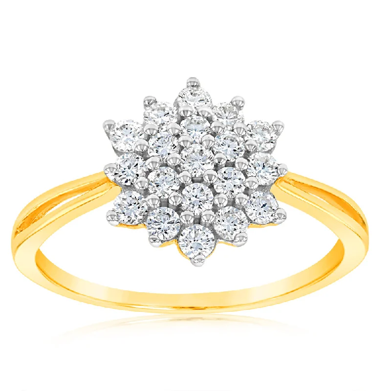 Cluster - Style Women's Diamond Rings with Multiple Small Diamonds Arranged in a Stunning PatternLuminesce Lab Grown Diamond 1/2 Carat Cluster Dress Ring in 9ct Yellow Gold Cluster - Style Women's Diamond Rings with Multiple Small Diamonds Arranged in a Stunning PatternLuminesce Lab Grown Diamond 1/2 Carat Cluster Dress Ring in 9ct Yellow Gold