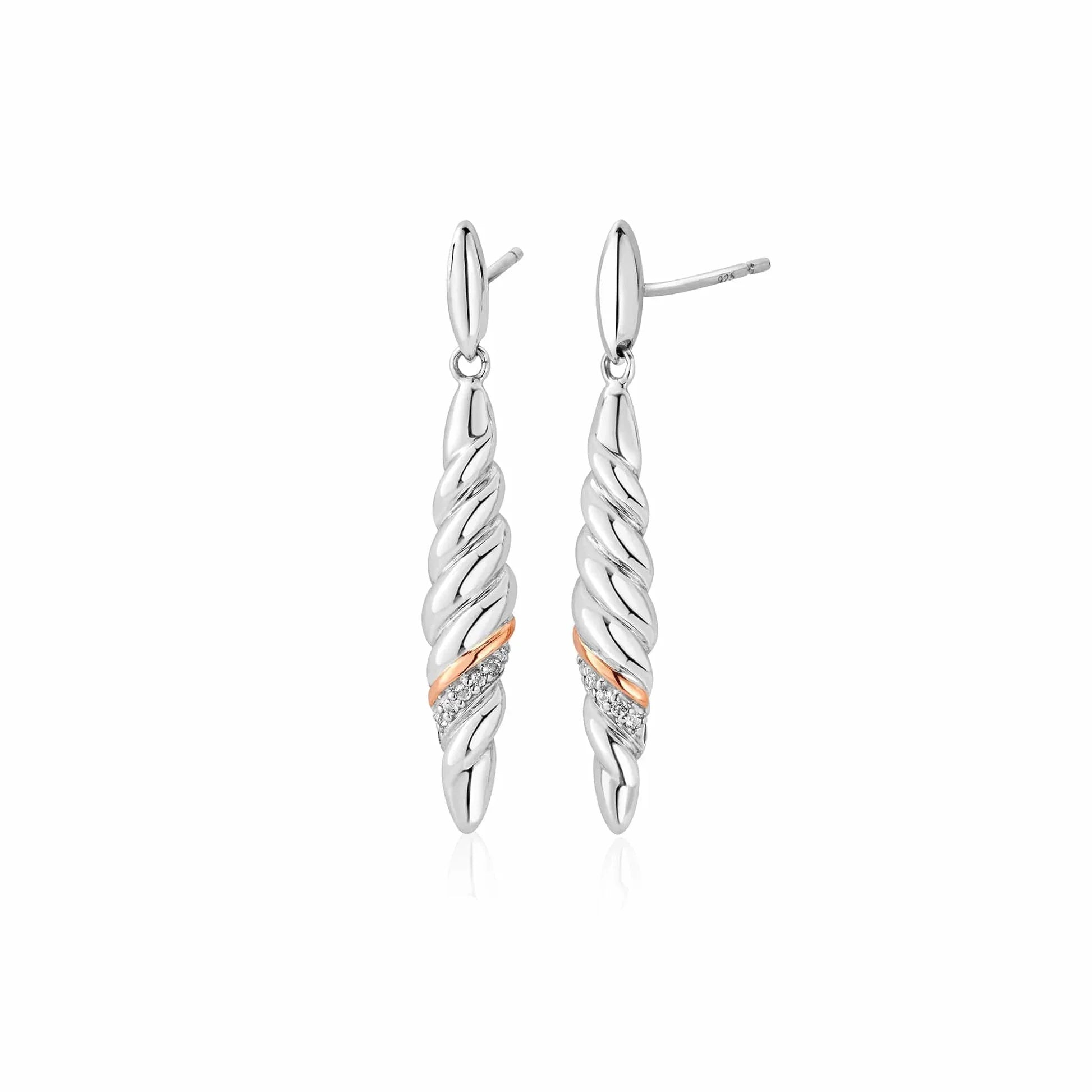 Clogau Lover's Twist Sterling Silver White Topaz Drop Earrings D